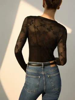 COMMENSE Bow-Pattern Slim Sheer Blouse* Blouses & Shirts