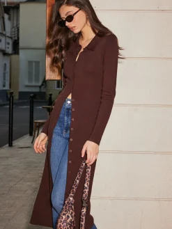 COMMENSE Breasted Slim Lapel Knit Dress* Sweater Dresses|Casual Dresses