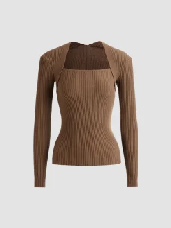 COMMENSE Bronzework Knitted Ribbed Pullover Sweater* Sweater Tops|Sweaters & Cardigans
