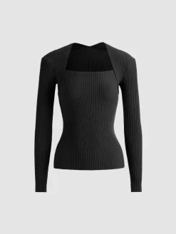 COMMENSE Bronzework Knitted Ribbed Pullover Sweater* Sweater Tops|Sweaters & Cardigans