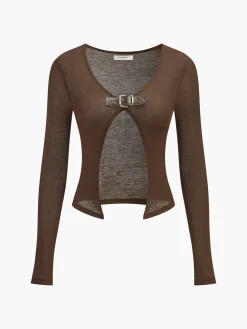 COMMENSE Buckle Design Split Thin Blouse* Tops