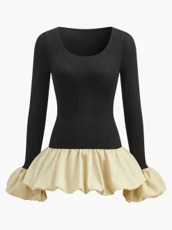 COMMENSE Bud Waist Panel Short Dress* Black Dresses|Casual Dresses