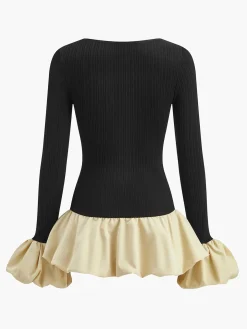 COMMENSE Bud Waist Panel Short Dress* Black Dresses|Casual Dresses