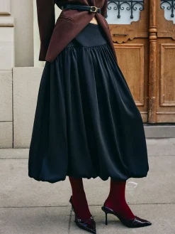 COMMENSE Bud Waist Pleated Satin Skirt* Skirts|Bottoms
