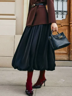 COMMENSE Bud Waist Pleated Satin Skirt* Skirts|Bottoms