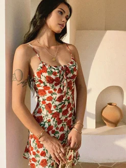 COMMENSE Bulgaria Roses Floral Backless Mini Dress* Casual Dresses|Floral Dresses