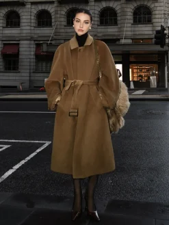 COMMENSE Button Belted Lapel Long Coat* Outerwear|Coats