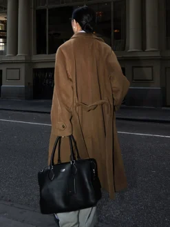 COMMENSE Button Belted Lapel Long Coat* Outerwear|Coats
