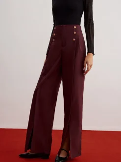 COMMENSE Button Decor Split Wide-Leg Pants* Pants|Bottoms