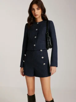 COMMENSE Button Decor Tweed Shorts* Shorts|Matching Sets