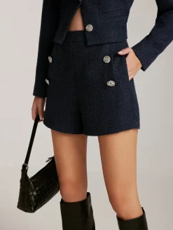 COMMENSE Button Decor Tweed Shorts* Shorts|Matching Sets