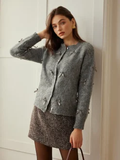 COMMENSE Button Down Bow-Decor Cardigan* Cardigans|Sweaters & Cardigans