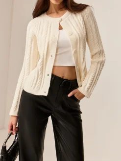 COMMENSE Button Down Cable Knit Outerwear* Sweater Tops|Outerwear