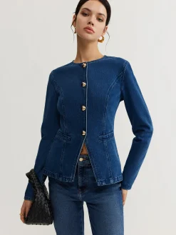 COMMENSE Button Down Denim Slim Blouse* Blouses & Shirts|Denim