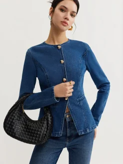COMMENSE Button Down Denim Slim Blouse* Blouses & Shirts|Denim