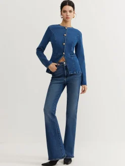 COMMENSE Button Down Denim Slim Blouse* Blouses & Shirts|Denim