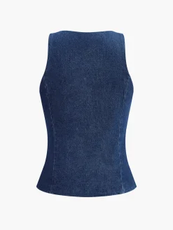 COMMENSE Button Down Denim Tank Top* Tank Tops & Camis|Denim