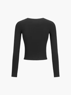 COMMENSE Button Down Long Sleeve Crop Shirt* Sweater Tops|Crop Tops