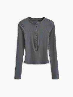 COMMENSE Button Down Long Sleeve Crop Shirt* Sweater Tops|Crop Tops