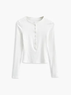 COMMENSE Button Down Long Sleeve Crop Shirt* Sweater Tops|Crop Tops