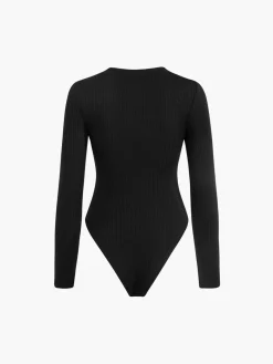 COMMENSE Button Down Rib Long Sleeve Bodysuit* Bodysuits|Bodysuits