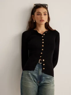 COMMENSE Button Down Skinny Knit Top* Sweater Tops|Sweaters & Cardigans