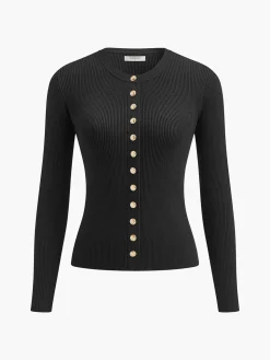 COMMENSE Button Down Skinny Knit Top* Sweater Tops|Sweaters & Cardigans