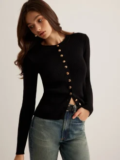 COMMENSE Button Down Skinny Knit Top* Sweater Tops|Sweaters & Cardigans