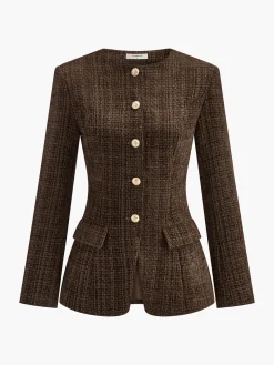 COMMENSE Button Down Slit Tweed Blazer* Outerwear|Blazers