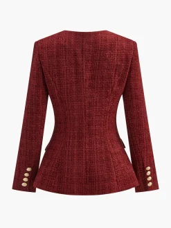 COMMENSE Button Down Slit Tweed Blazer* Outerwear|Blazers