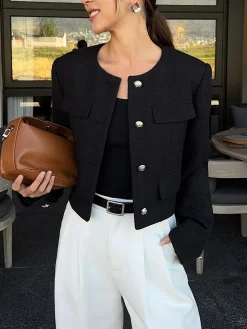 COMMENSE Button Down Tweed Jacket* Outerwear|Jackets
