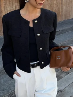 COMMENSE Button Down Tweed Jacket* Outerwear|Jackets