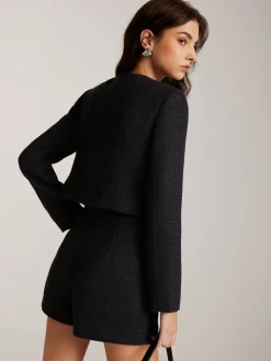 COMMENSE Button Down Tweed Short Blazer* Outerwear|Blazers