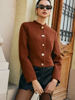 COMMENSE Button Down Tweed Short Coat* Outerwear|Coats