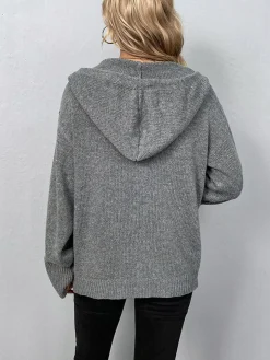 COMMENSE Button Drawstring Hooded Cardigan* Cardigans|Sweaters & Cardigans