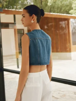 COMMENSE Button Front Double Pockets Denim Top* Denim|Tops