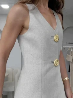 COMMENSE Button Split Sleeveless Pants Set* Pants Sets|Matching Sets