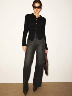 COMMENSE Button Split Slim Polo Sweater* Sweater Tops|Sweaters & Cardigans