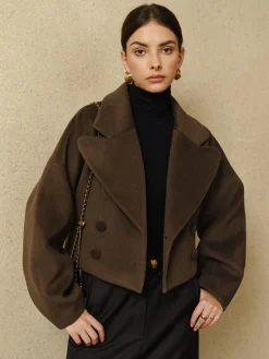 COMMENSE Button Tweed Lapel Short Coat* Outerwear|Coats