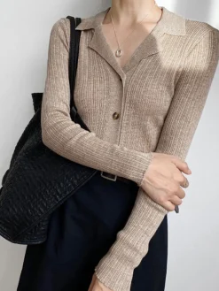 COMMENSE Button Up Collared Knit Top* Sweater Tops|Sweaters & Cardigans