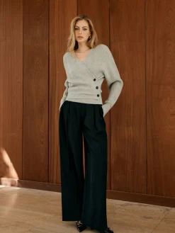 COMMENSE Button Wrap Slim Sweater* Sweater Tops|Sweaters & Cardigans