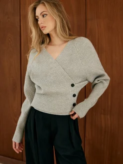 COMMENSE Button Wrap Slim Sweater* Sweater Tops|Sweaters & Cardigans