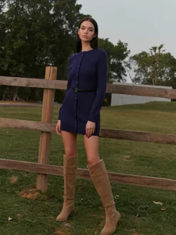 COMMENSE Button-Decor Sweater Hip-Covering Dress With Belt* Knitwear|Dresses