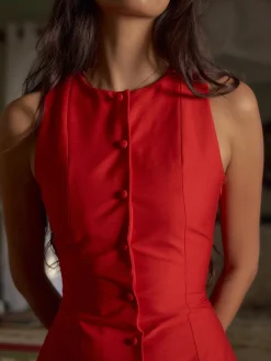 COMMENSE Button-Front Sleeveless Short Dress* Casual Dresses|Work Dresses