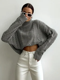 COMMENSE Cable Knit Turtleneck Oversized Sweater* Sweater Tops|Sweaters & Cardigans