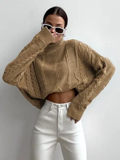 COMMENSE Cable Knit Turtleneck Oversized Sweater* Sweater Tops|Sweaters & Cardigans
