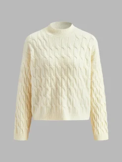 COMMENSE Cable Sweater With Button Scarf* Sweater Tops|Sweaters & Cardigans