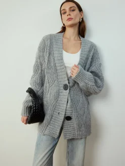 COMMENSE Cable-Knit Shift Button Cardigan* Cardigans|Sweaters & Cardigans