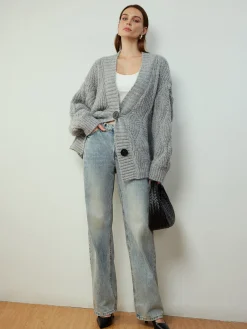 COMMENSE Cable-Knit Shift Button Cardigan* Cardigans|Sweaters & Cardigans