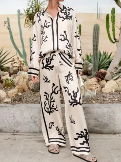 COMMENSE Cactus Print Oversized Pants Set* Pants Sets|Long Sleeve Sets